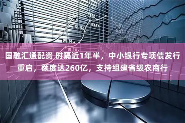 国融汇通配资 时隔近1年半，中小银行专项债发行重启，额度达260亿，支持组建省级农商行