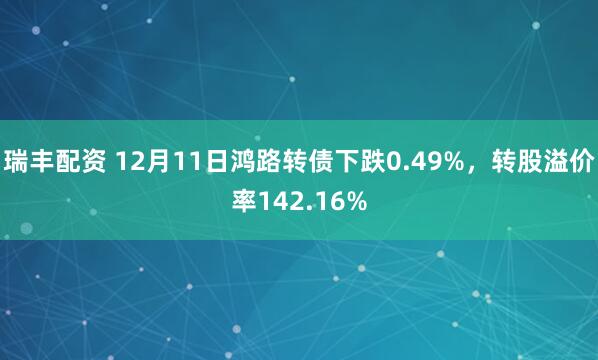 瑞丰配资 12月11日鸿路转债下跌0.49%，转股溢价率142.16%